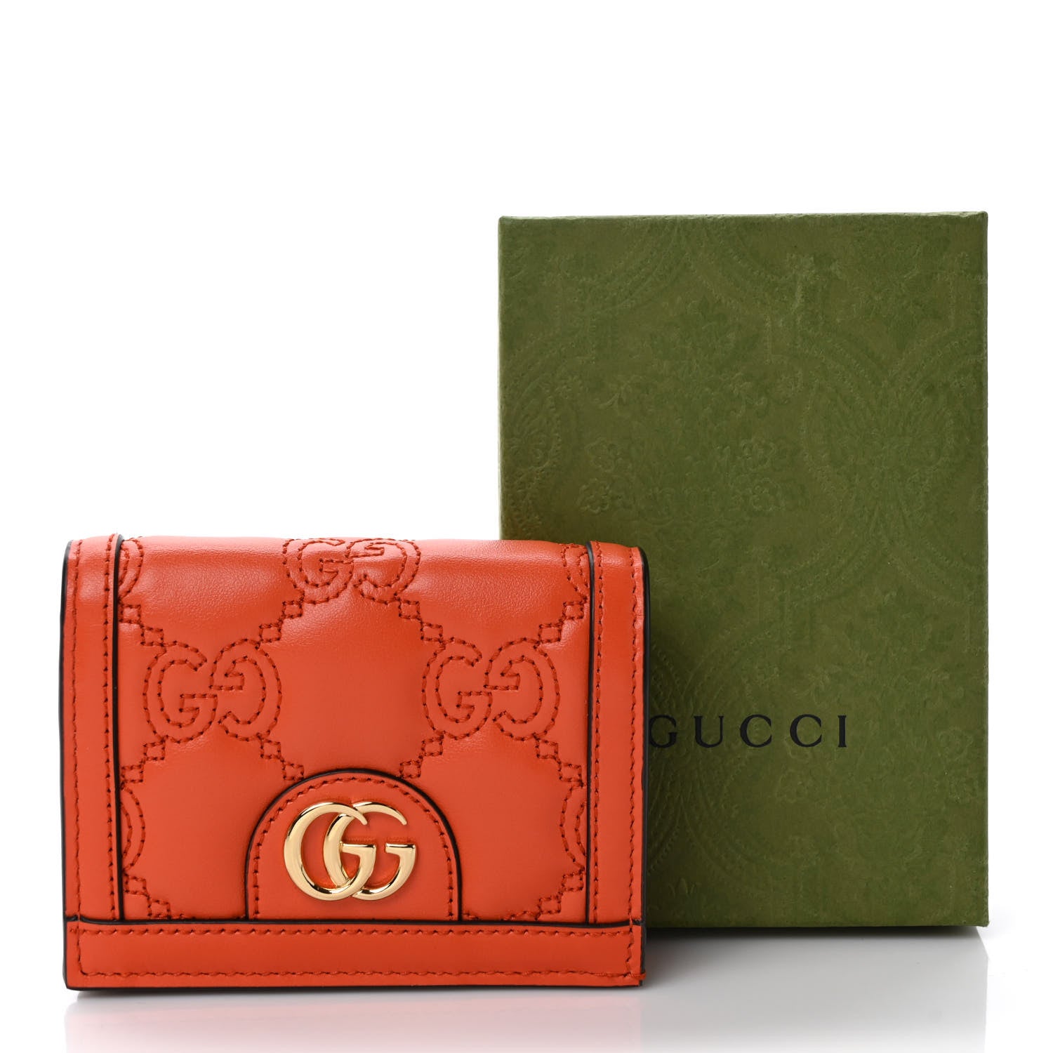 Gucci Calfskin GG Matelasse Card Case Wallet Deep Orange 7 of 7