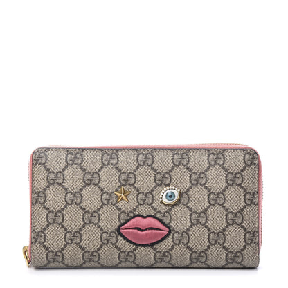 Gucci GG Supreme Monogram Embroidered Face Zip Around Wallet Pink 1 of 7