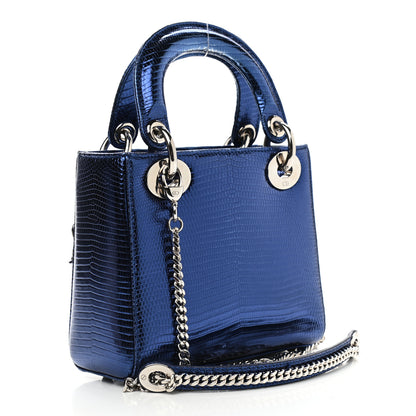 Christian Dior Metallic Lizard Mini Lady Dior Blue 3 of 13