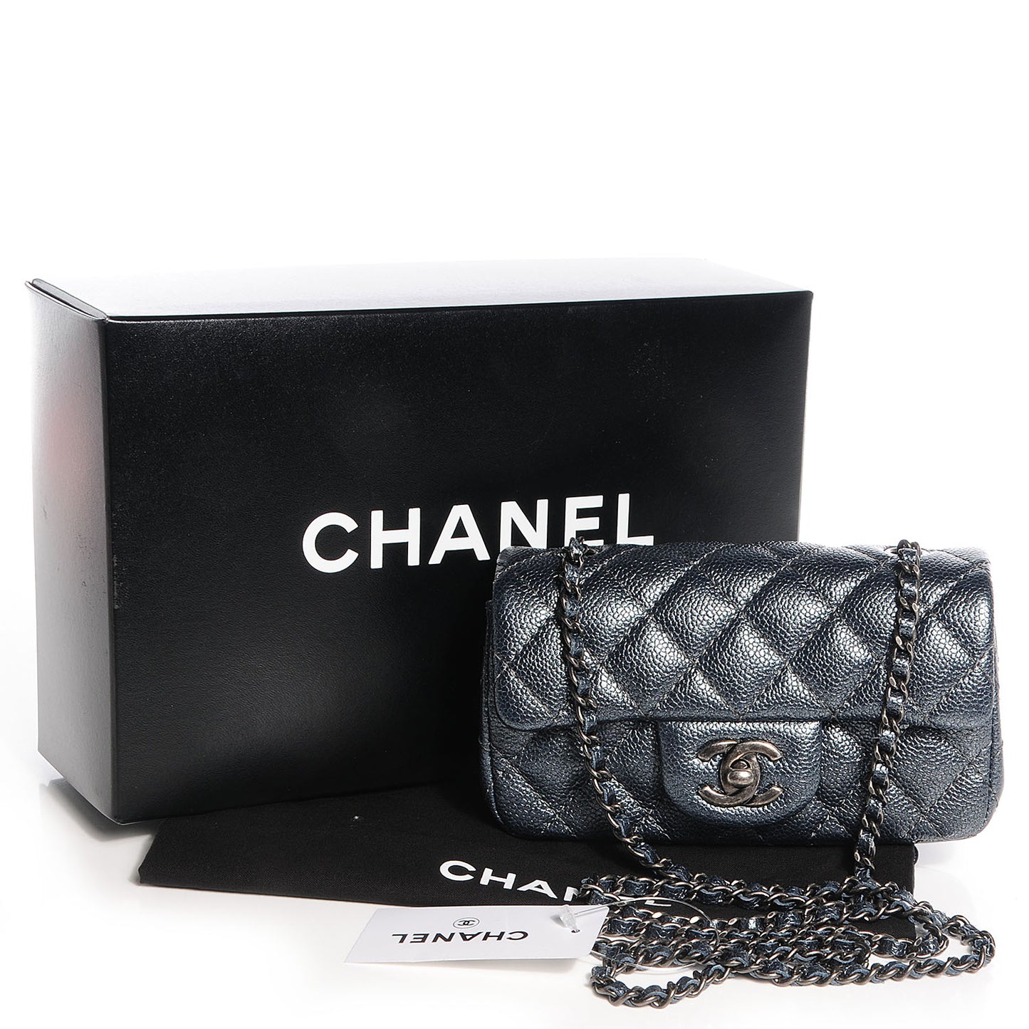 Metallic Caviar Quilted Extra Mini Flap Dark Grey