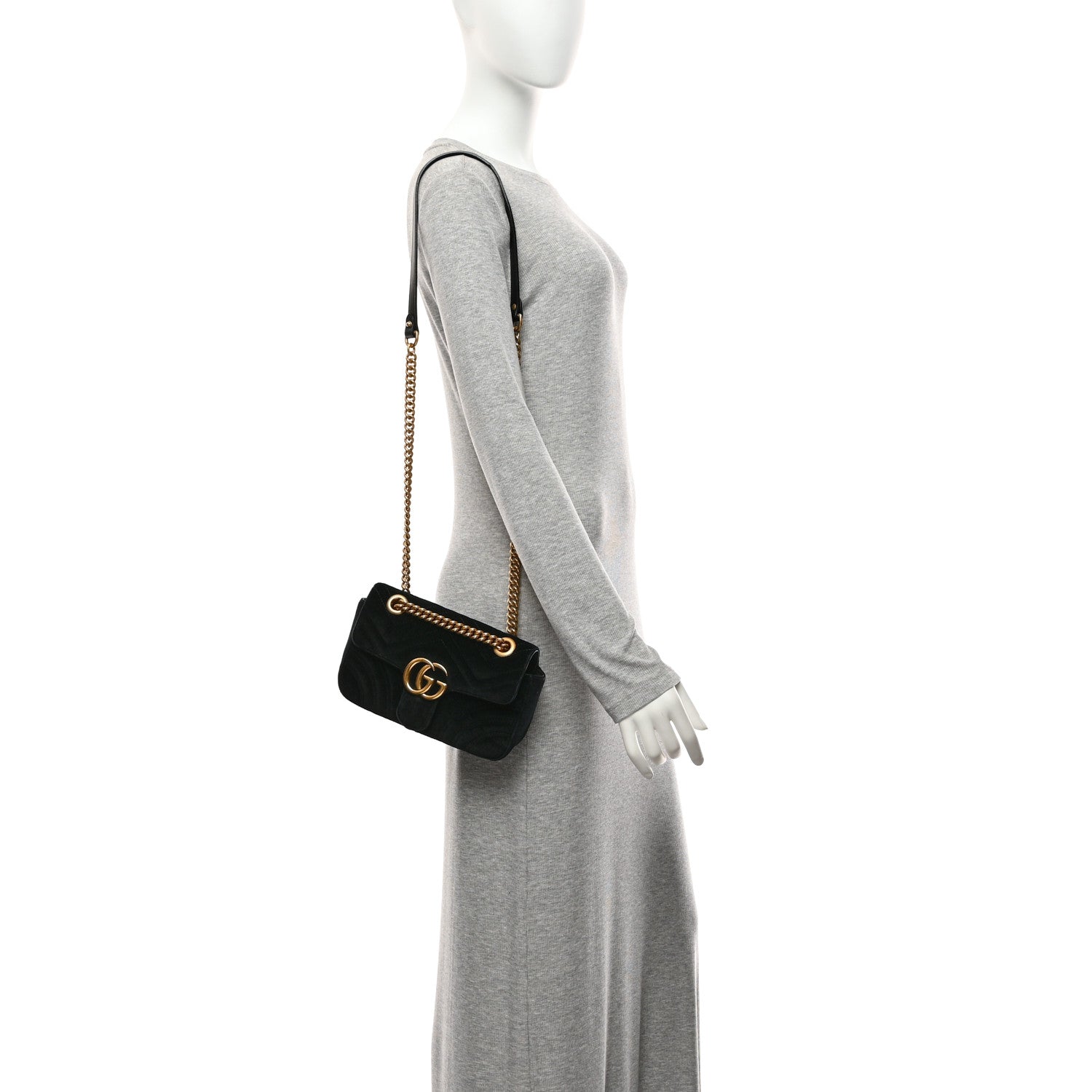 Gucci Velvet Matelasse Mini GG Marmont Shoulder Bag Black 2 of 11