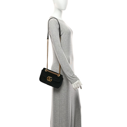Gucci Velvet Matelasse Mini GG Marmont Shoulder Bag Black 2 of 11