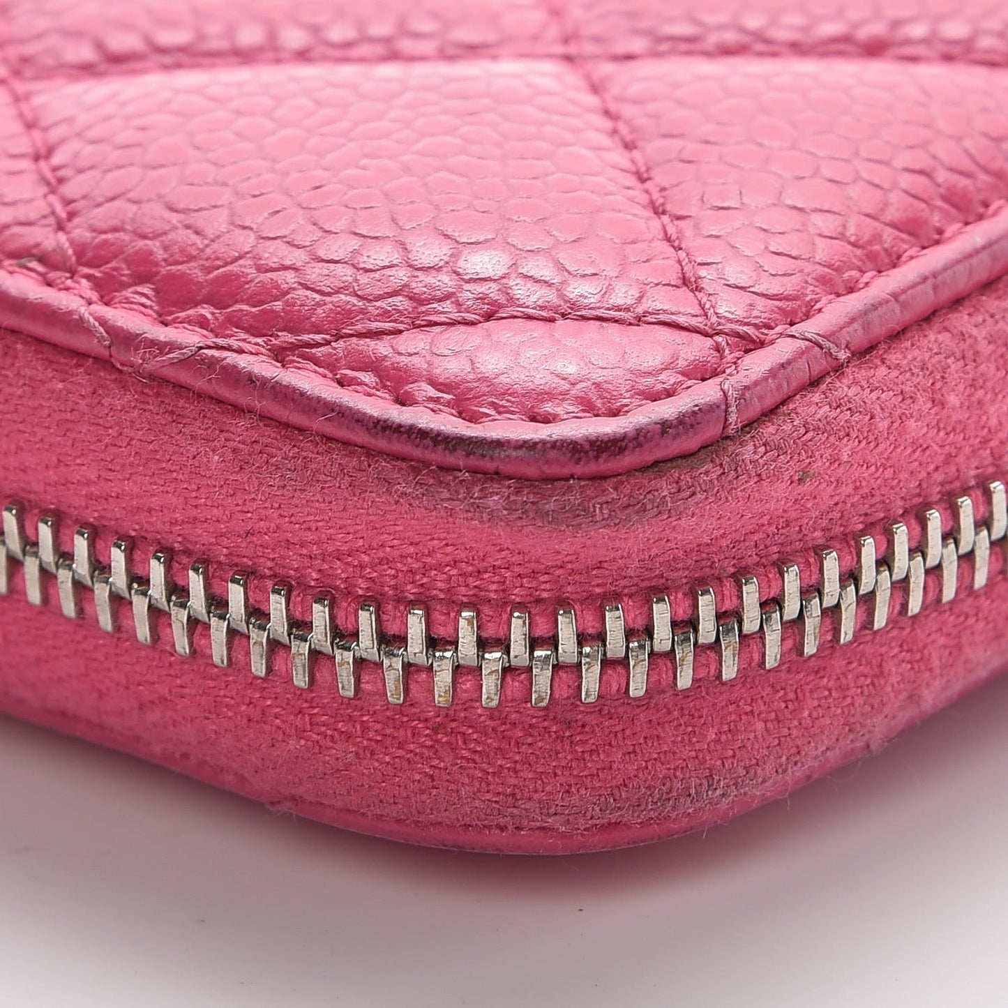 Caviar Quilted Small Zip Around Wallet Pink