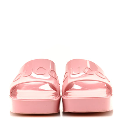 Gucci Rubber Gucci Logo Womens Platform 20/60mm Slide Sandals 38 Wild Rose 3 of 10
