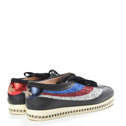Gucci Calfskin Glitter Crystal Womens Sylvie Web Falacer Sneakers 39.5 Black 4 of 15