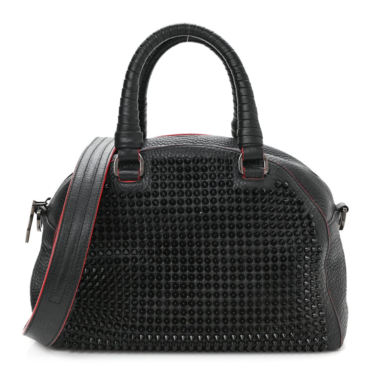 Grained Calfskin Studded Panettone Bowling Bag Black
