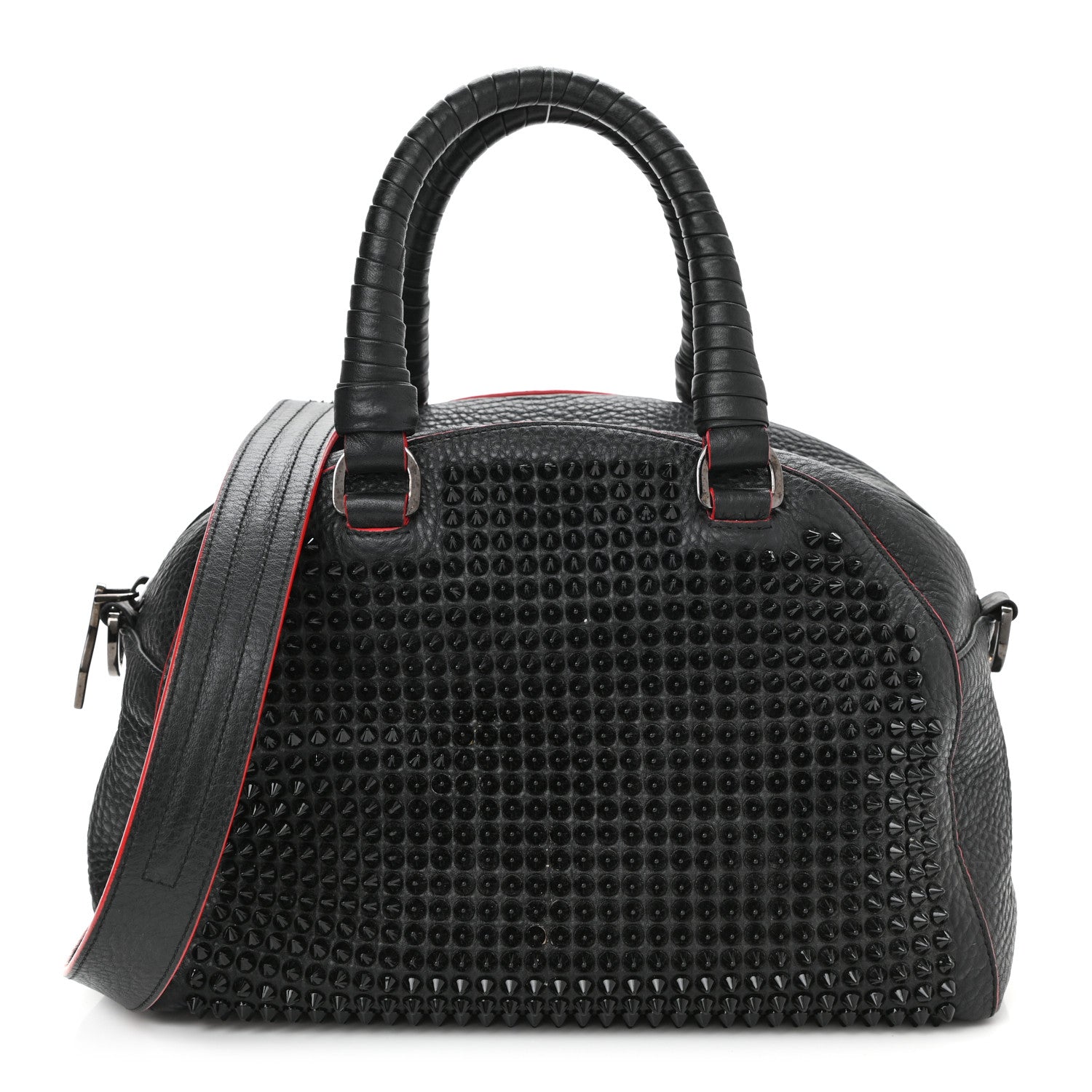 Christian Louboutin Grained Calfskin Studded Panettone Bowling Bag Black 1 of 7