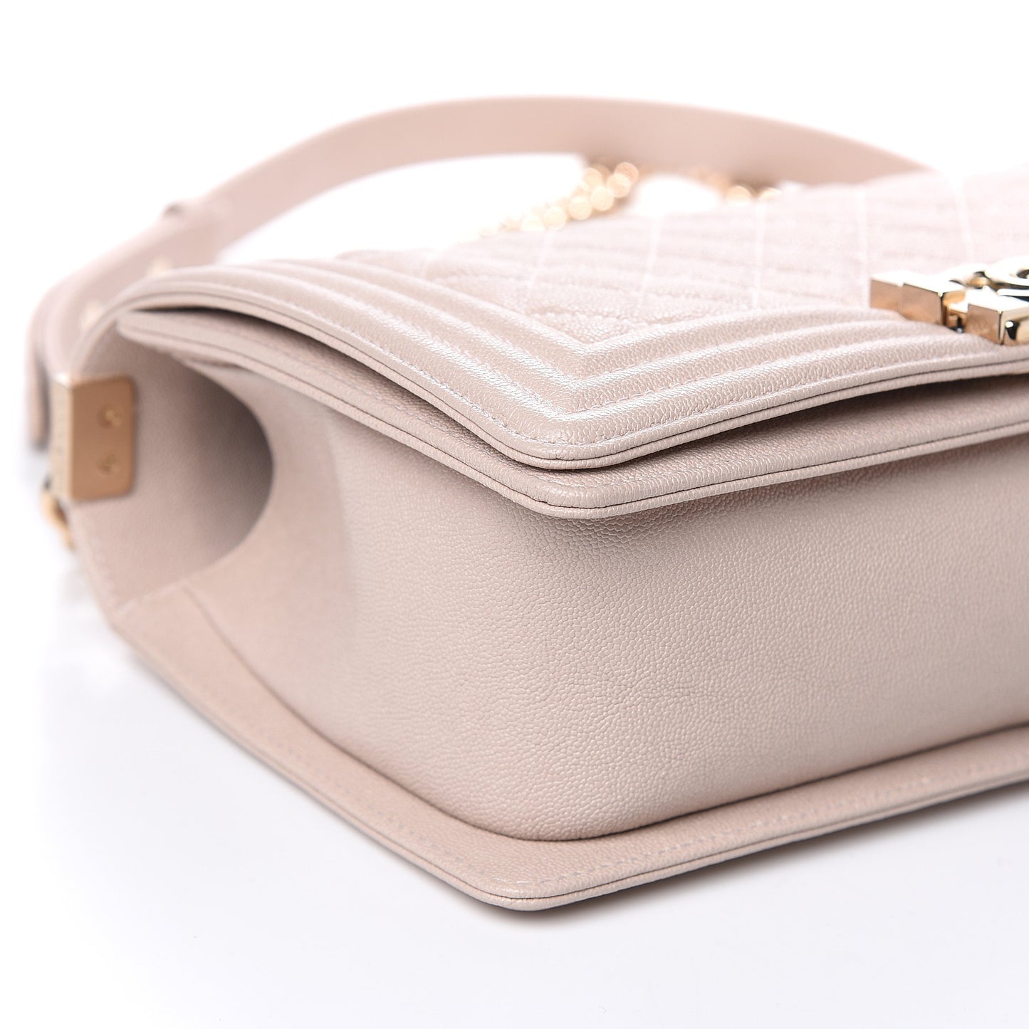 Iridescent Caviar Quilted Medium Boy Flap Light Beige