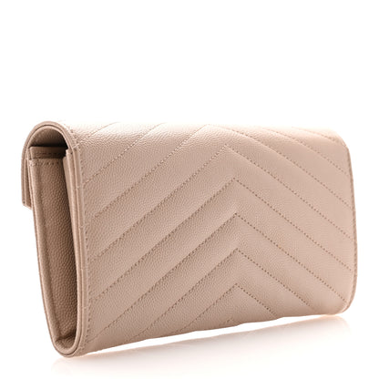 Saint Laurent Grain De Poudre Matelasse Chevron Monogram Flap Wallet Dark Beige 3 of 7