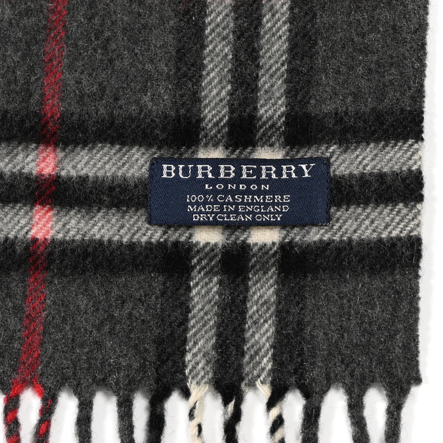 Burberry Cashmere Nova Check Fringe Scarf Dark Grey 3 of 3