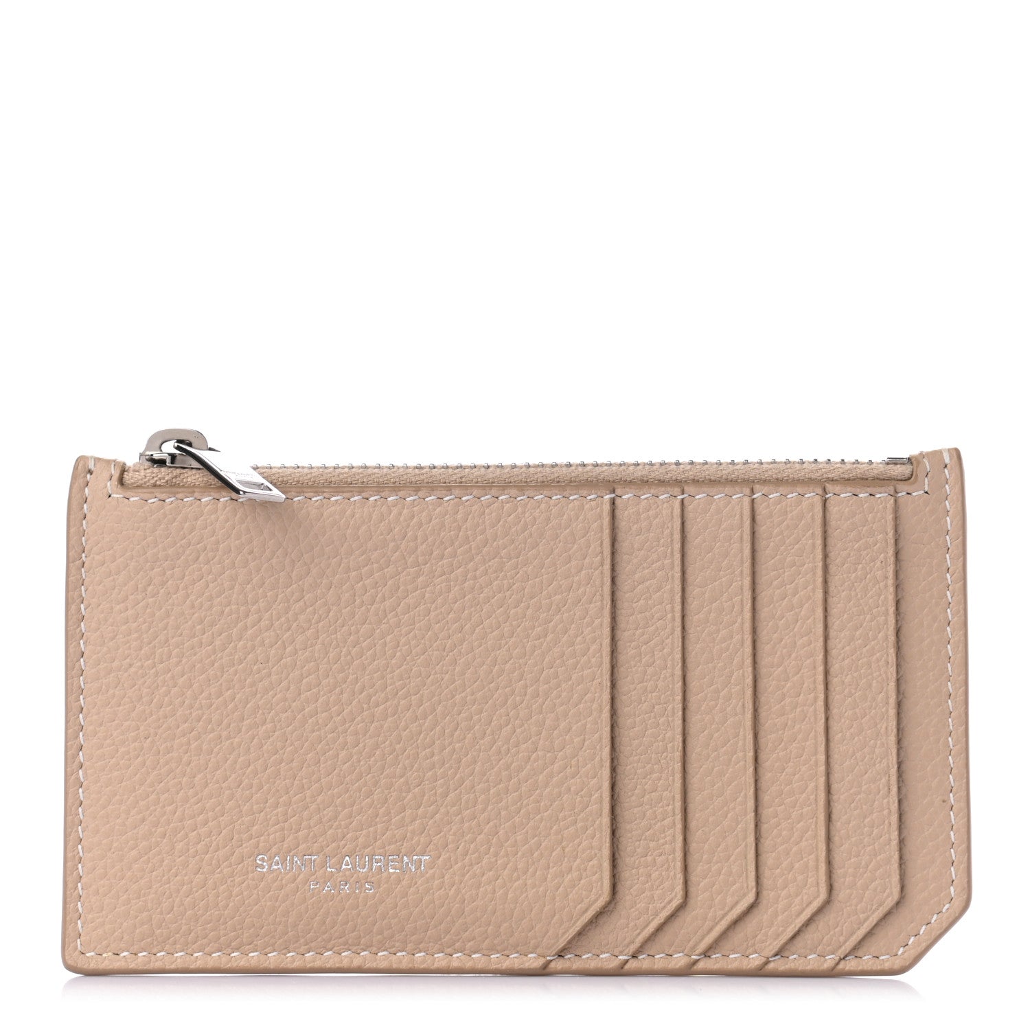 Saint Laurent Grained Calfskin 5 Fragments Zip Pouch Card Holder Nude 1 of 6