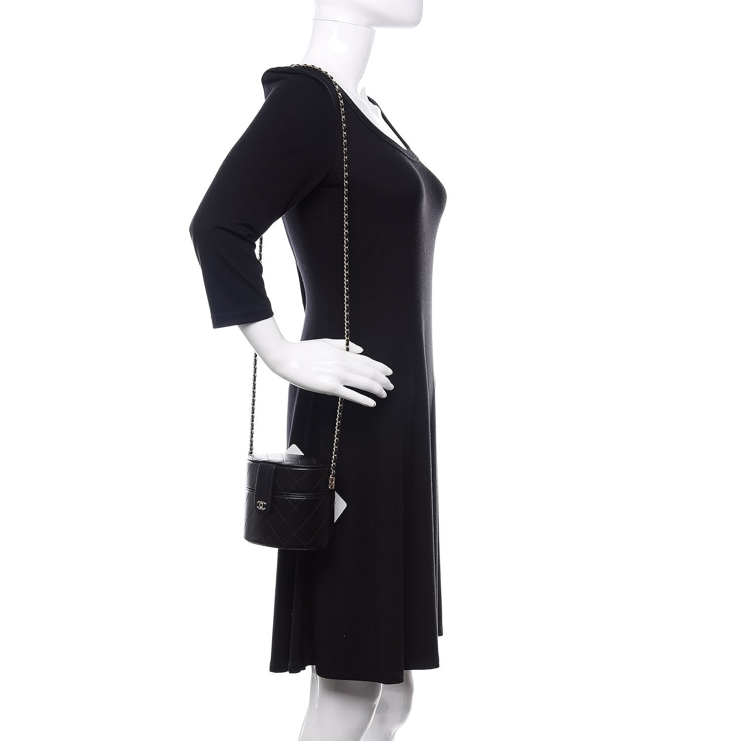 Chanel Lambskin Quilted Round Vanity Case With Chain Black 2 of 12
