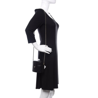 Chanel Lambskin Quilted Round Vanity Case With Chain Black 2 of 12