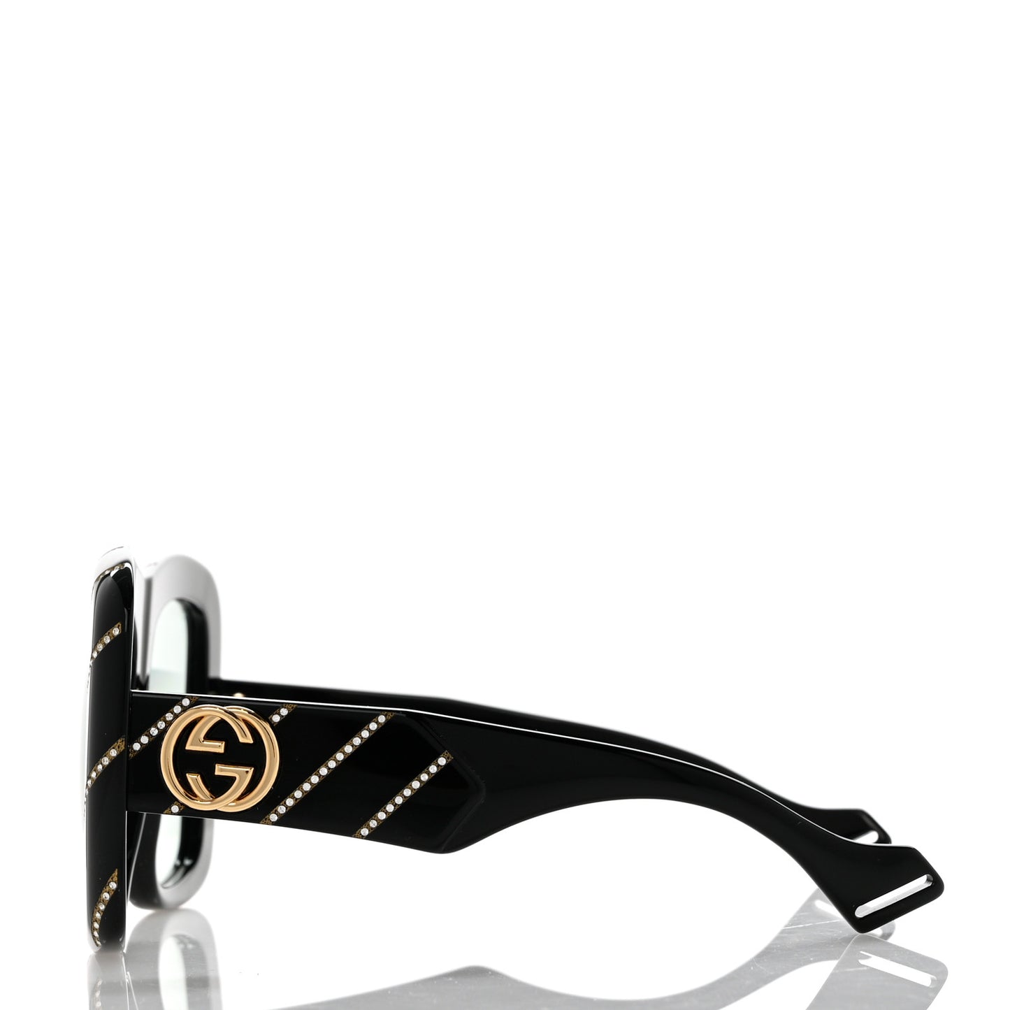 Acetate Crystal Striped Square Frame Sunglasses GG0498S Black