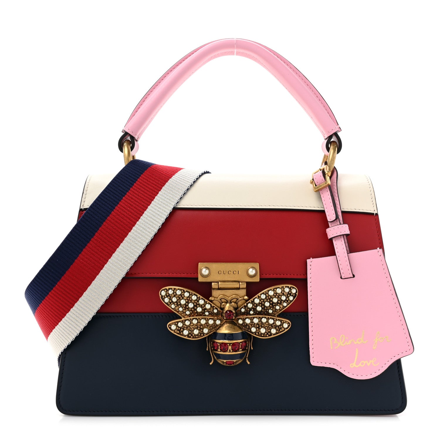 Gucci Calfskin Sylvie Web Small Queen Margaret Top Handle Bag Blue Agata Hibiscus Red Mystic White Sugar Pink 1 of 13