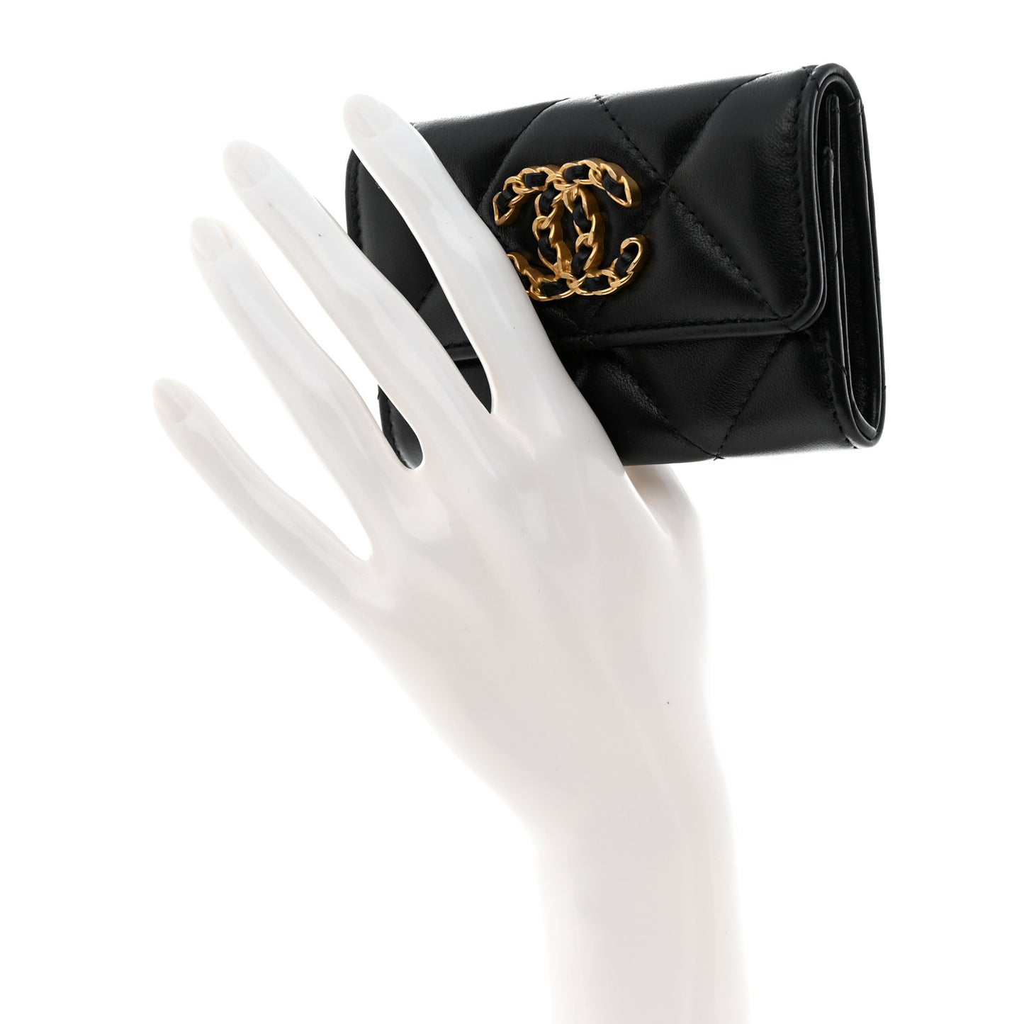 Lambskin Quilted Chanel 19 Flap Card Holder Black