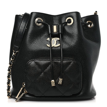 Chanel Caviar Quilted CC Pocket Bucket Bag Black 1 of 10