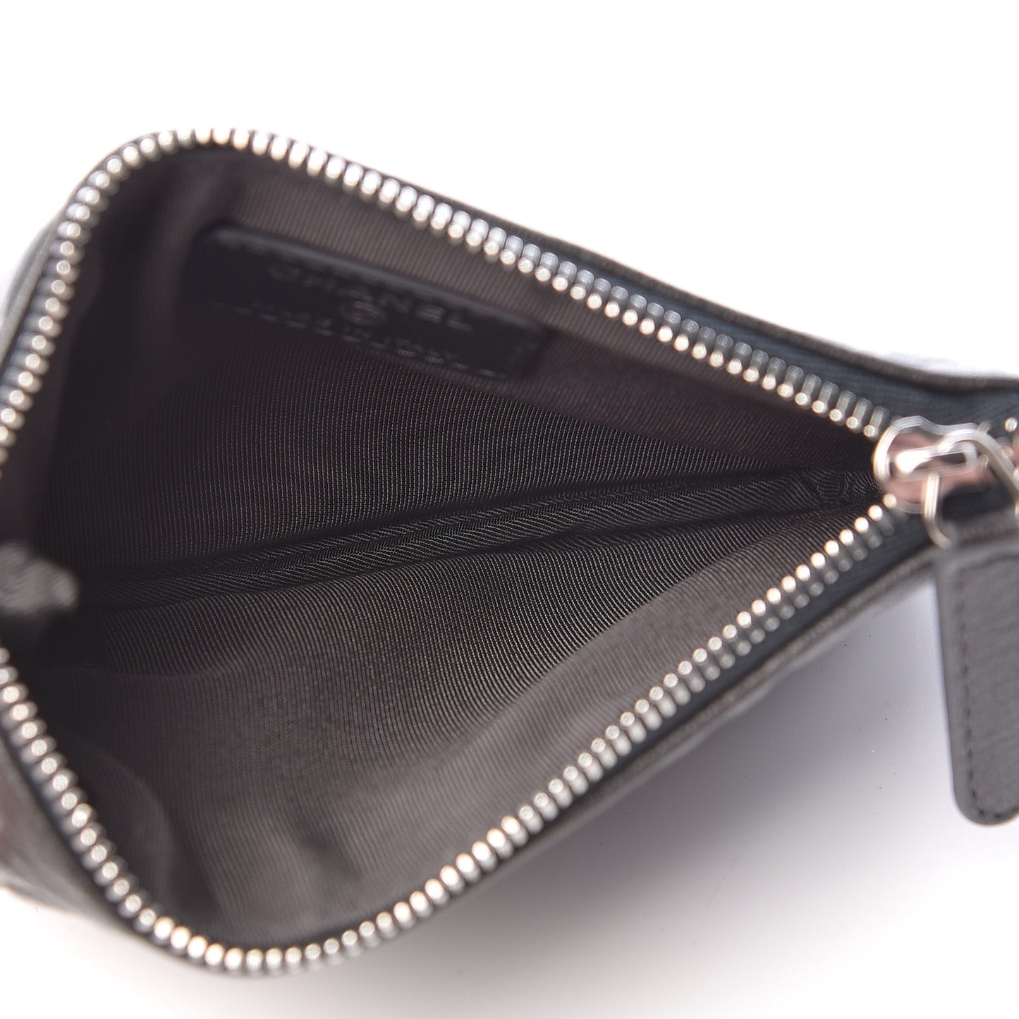 Goatskin Camellia Embossed Cosmetic Pouch Anthracite