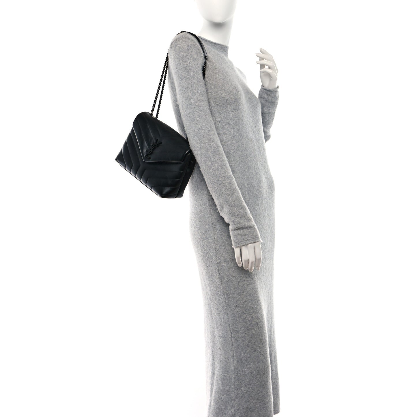 Calfskin Y Quilted Monogram Monochrome Small Loulou Chain Satchel Black