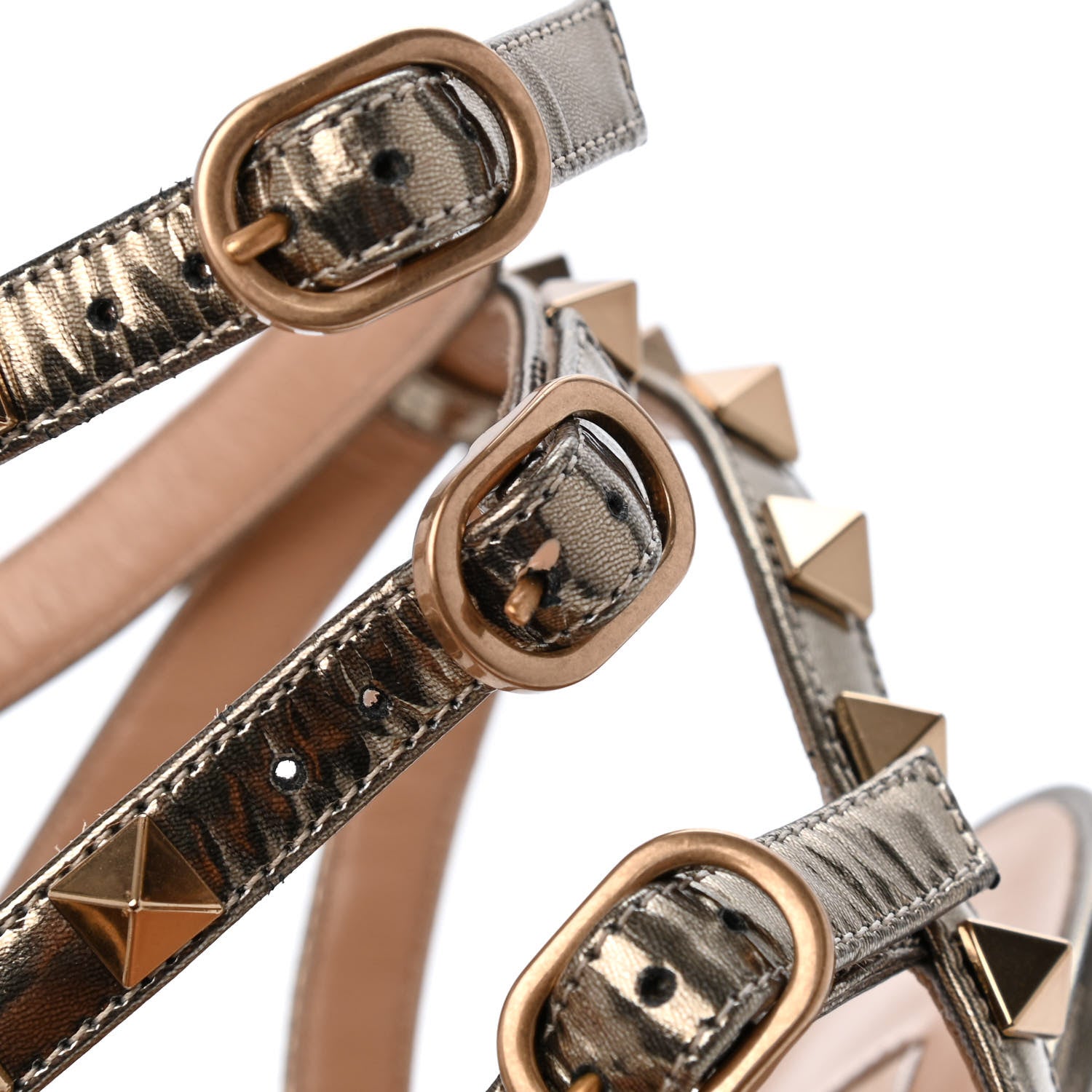Valentino Garavani Metallic Pebbled Calfskin Patent Rockstud Ankle Strap 65mm Pumps 40 Sasso 9 of 10