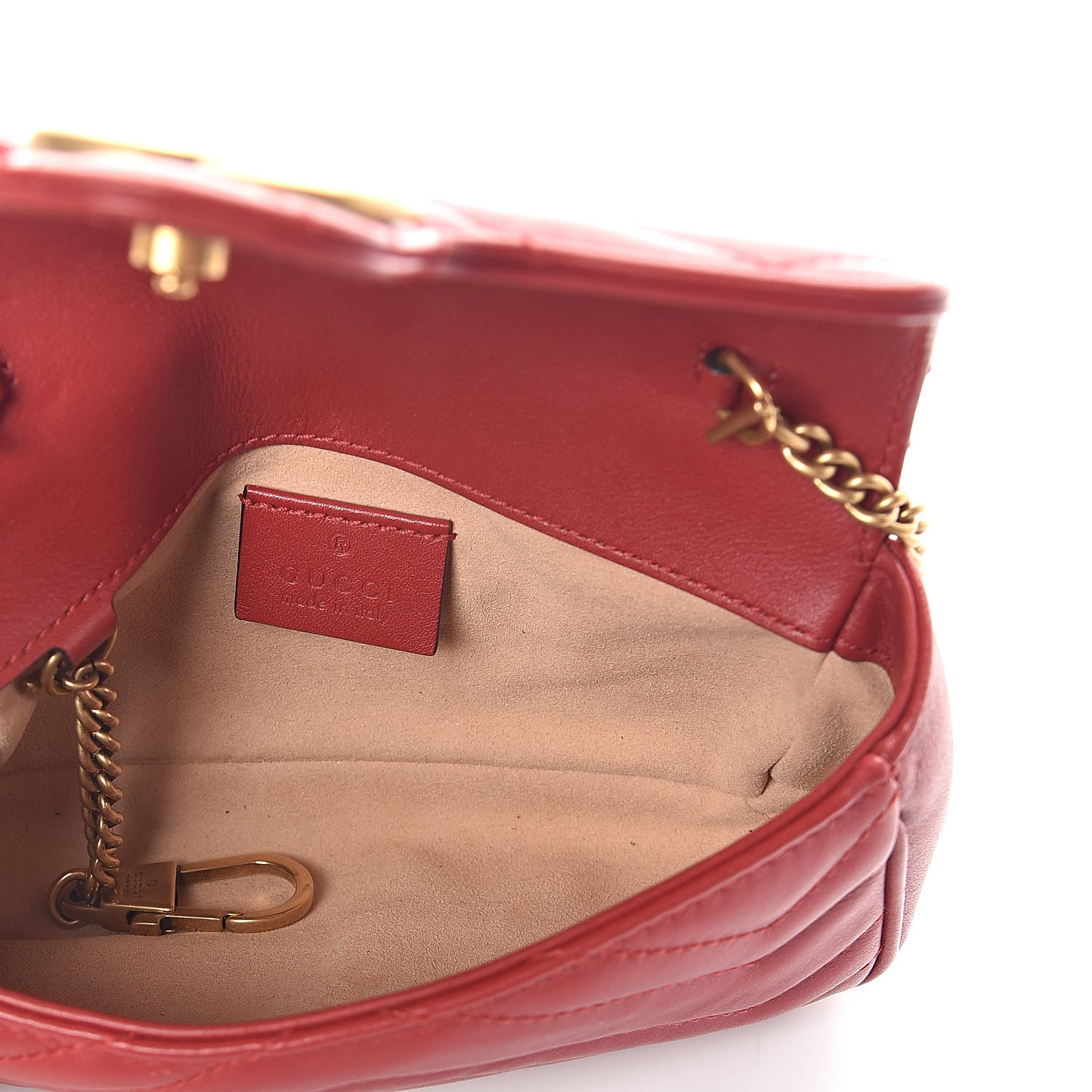 Gucci Calfskin Matelasse Super Mini GG Marmont Shoulder Bag Hibiscus Red 5 of 13
