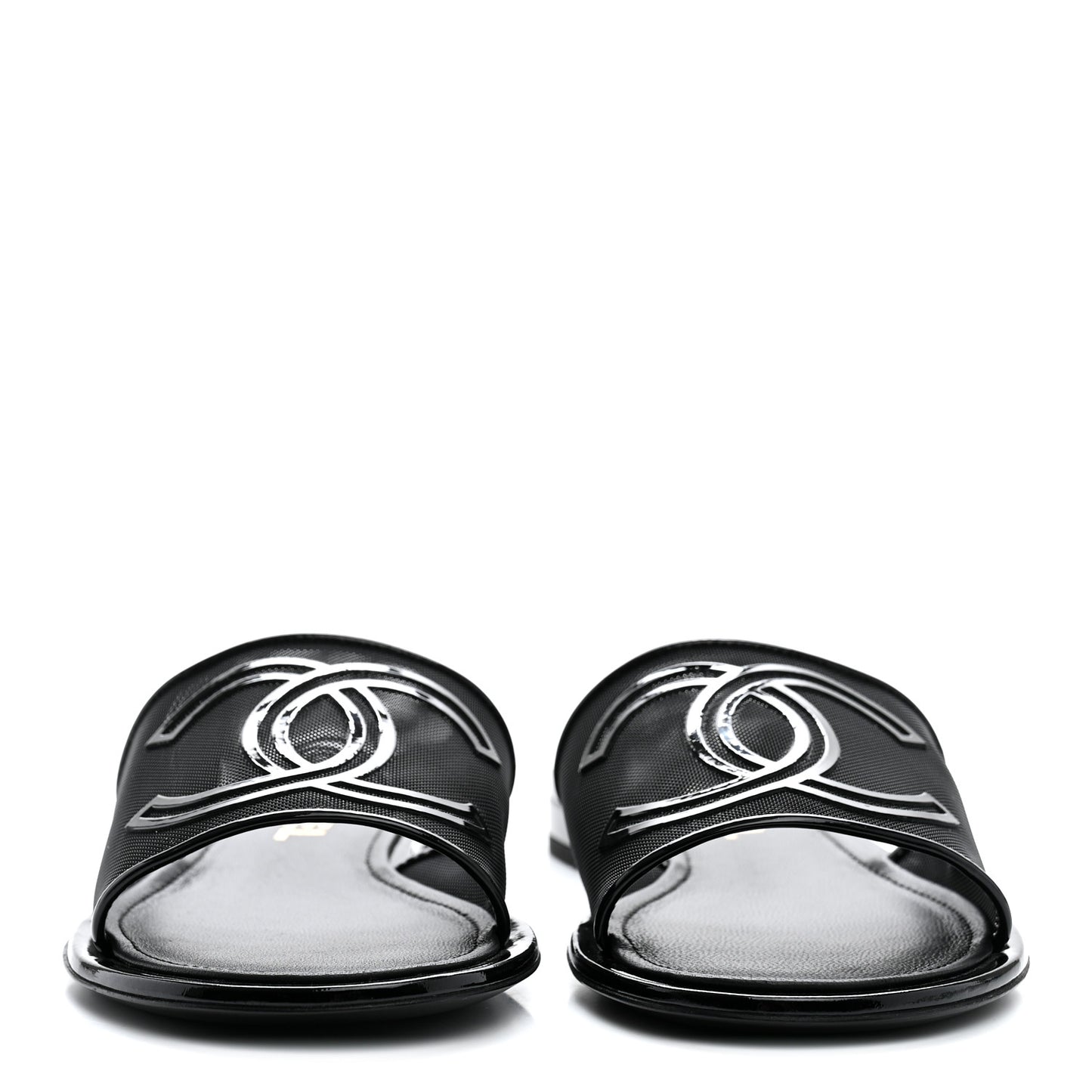 Mesh Patent Calfskin CC Mules 38.5 Black