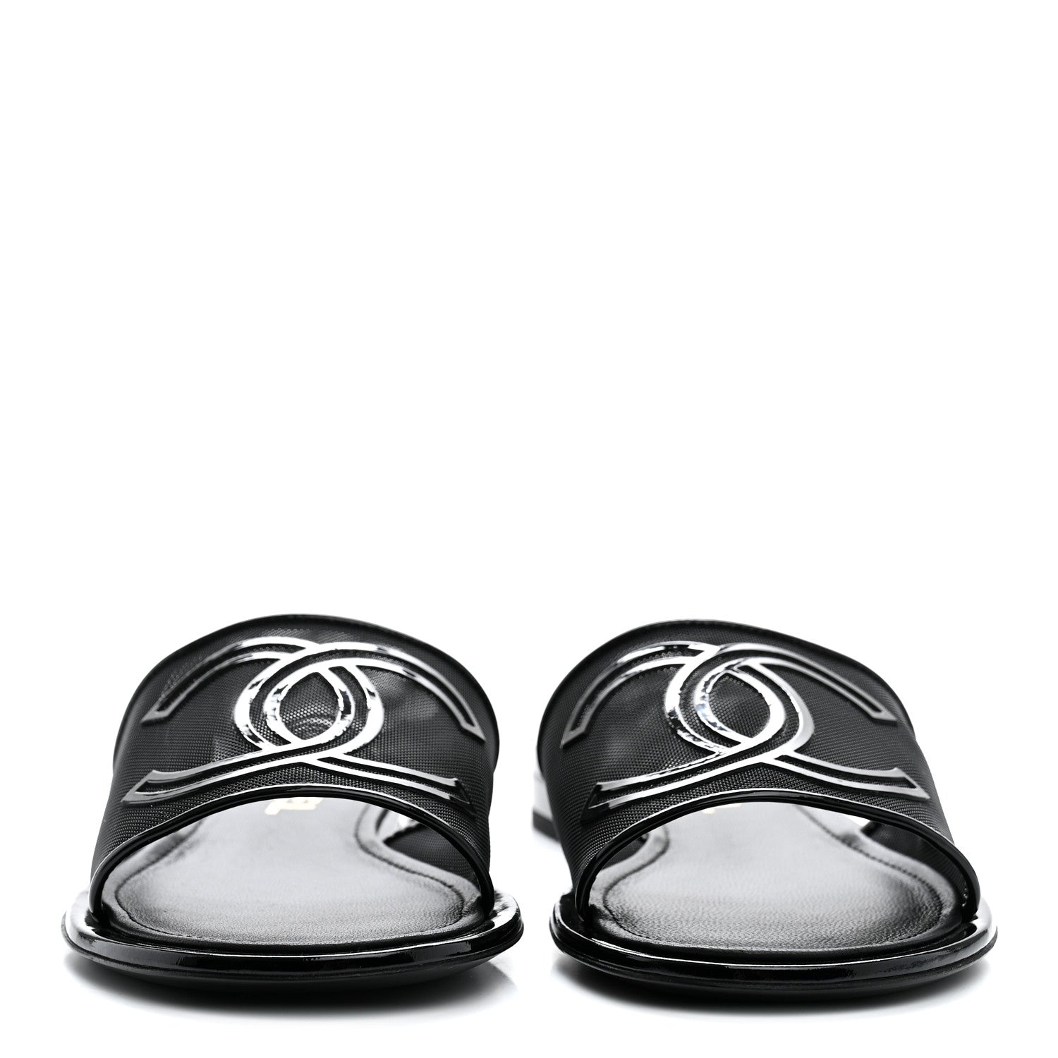 Chanel Mesh Patent Calfskin CC Mules 38.5 Black 2 of 9