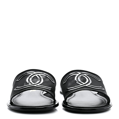 Chanel Mesh Patent Calfskin CC Mules 38.5 Black 2 of 9
