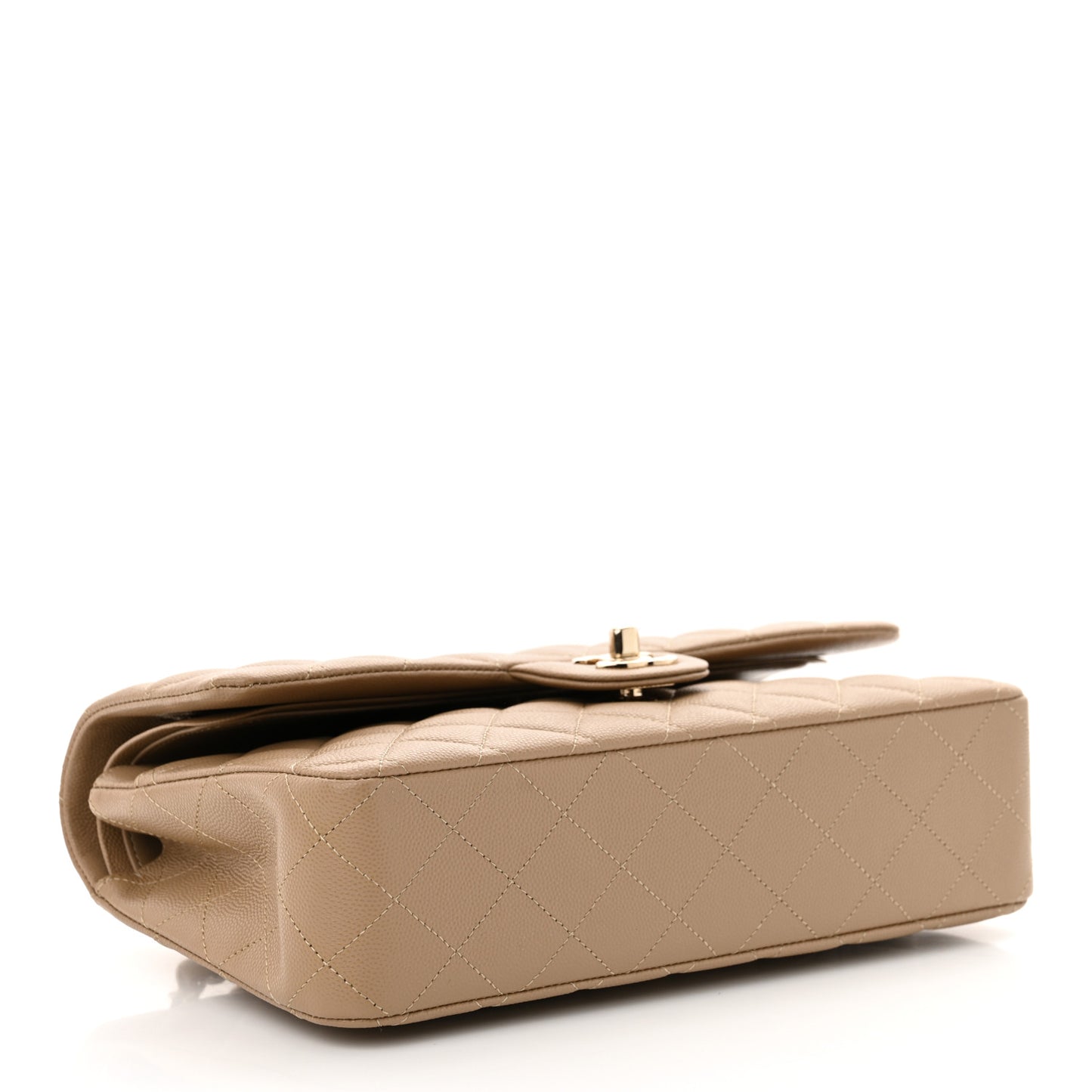 Caviar Quilted Medium Double Flap Dark Beige