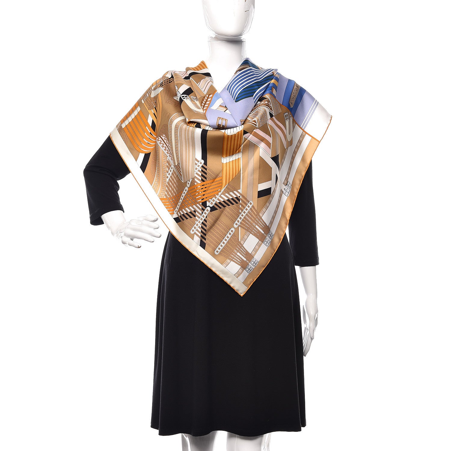 Hermes Silk Double Sangle Scarf 90 Ciel Beige Ocre 2 of 5