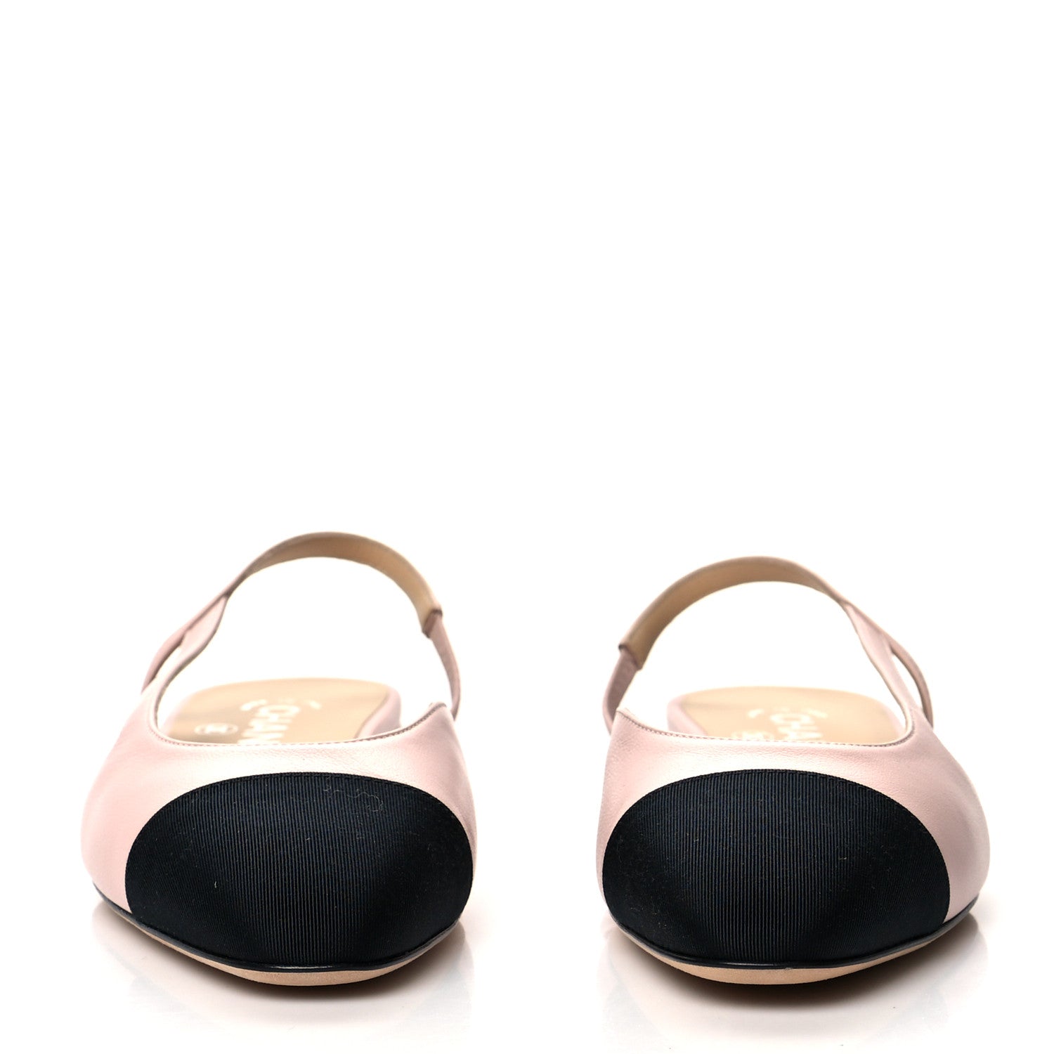 Chanel Lambskin Grosgrain Cap Toe CC Slingback Sandals 36 Light Pink Black 2 of 8