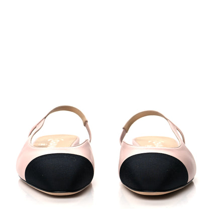 Chanel Lambskin Grosgrain Cap Toe CC Slingback Sandals 36 Light Pink Black 2 of 8