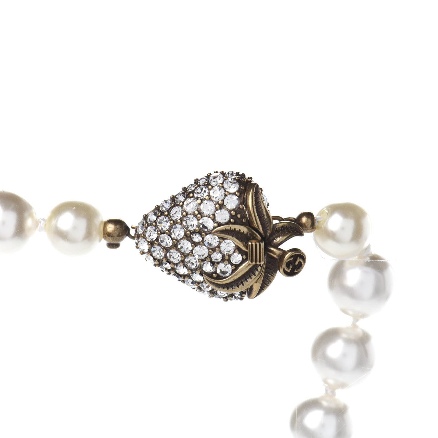 Gucci Crystal Pearl Strawberry Necklace Gold 4 of 4
