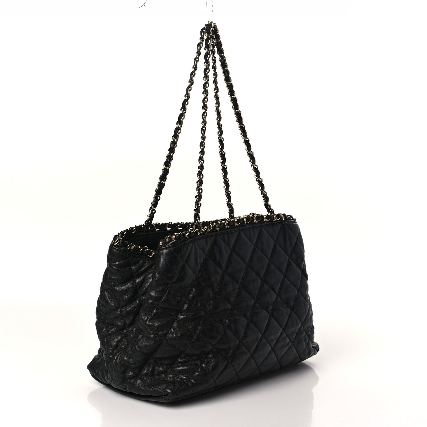Calfskin Quilted Small Chain Me Tote Black