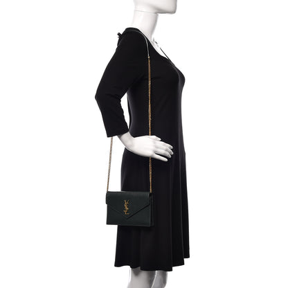 Saint Laurent Snakeskin Monogram Envelope Chain Wallet Dark Green 2 of 11