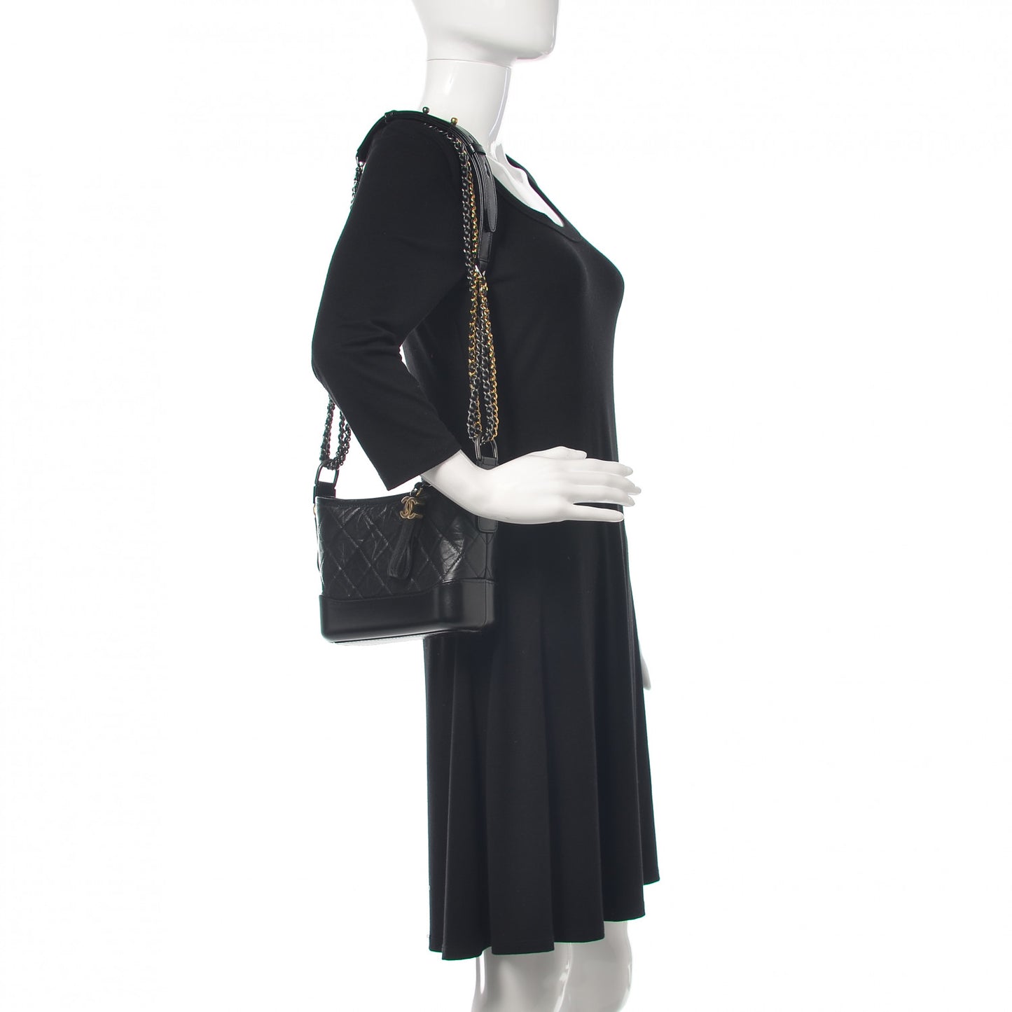 Aged Calfskin Quilted Small Gabrielle Hobo Black