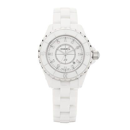 Chanel Stainless Steel Ceramic Diamond 33mm J12 Quartz Watch White 1 of 4