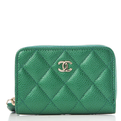 Chanel Metallic Caviar Quilted Zip Coin Purse Green 1 of 8