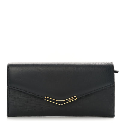 Fendi Vitello Elite Flamingo 2Jours Continental Wallet Black 1 of 8