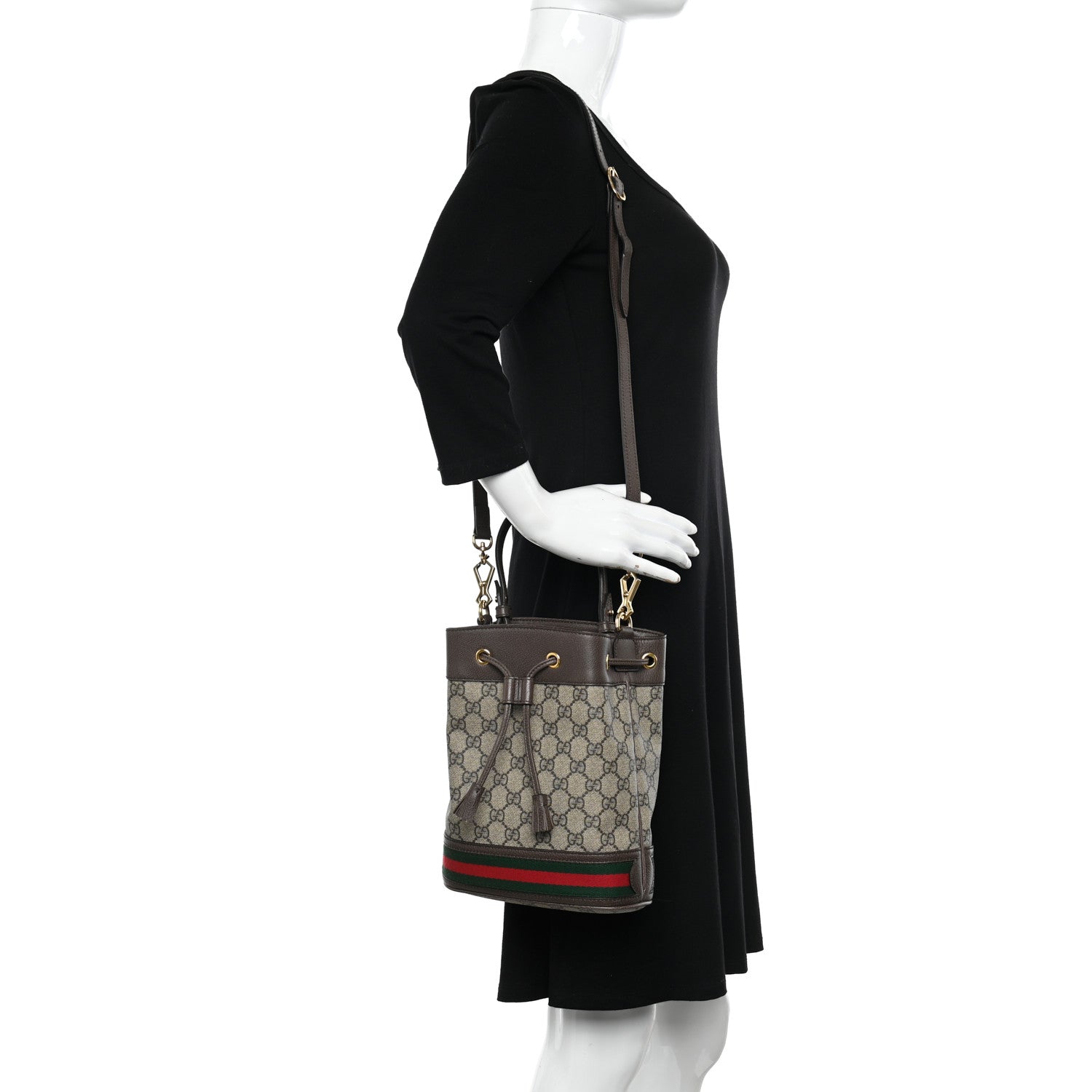 Gucci GG Supreme Monogram Web Small Ophidia Bucket Bag Brown 2 of 10