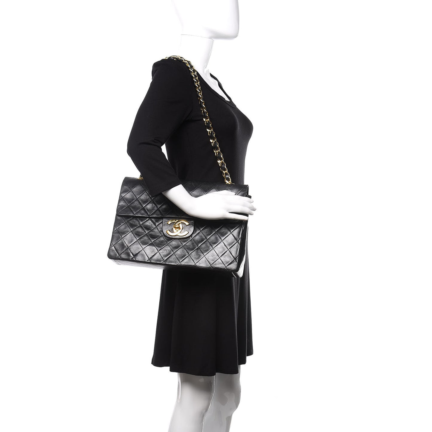 Lambskin Quilted XL Jumbo Single Flap Black