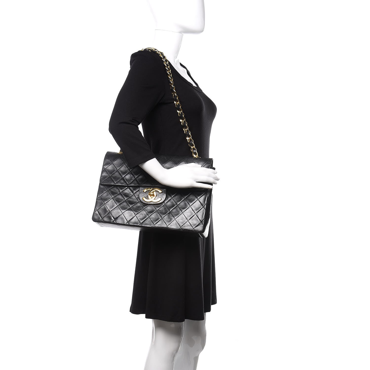 Chanel Lambskin Quilted XL Jumbo Single Flap Black 2 of 14