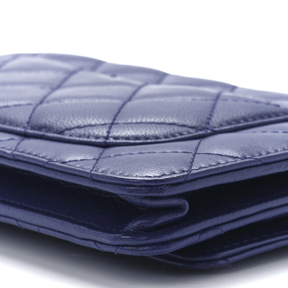 Chanel Lambskin Quilted Wallet On Chain WOC Blue 12 of 12