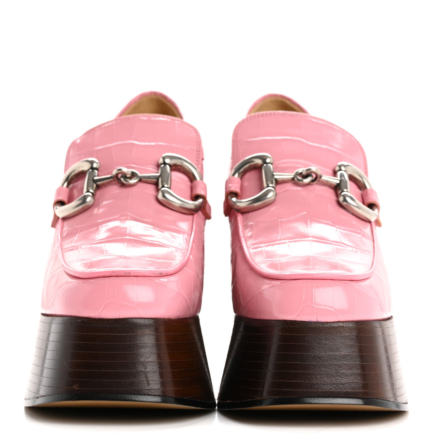 Gucci Croco Calf Lux Granada Kid Horsebit Platform Loafers 35.5 Butterfly Pink 3 of 10