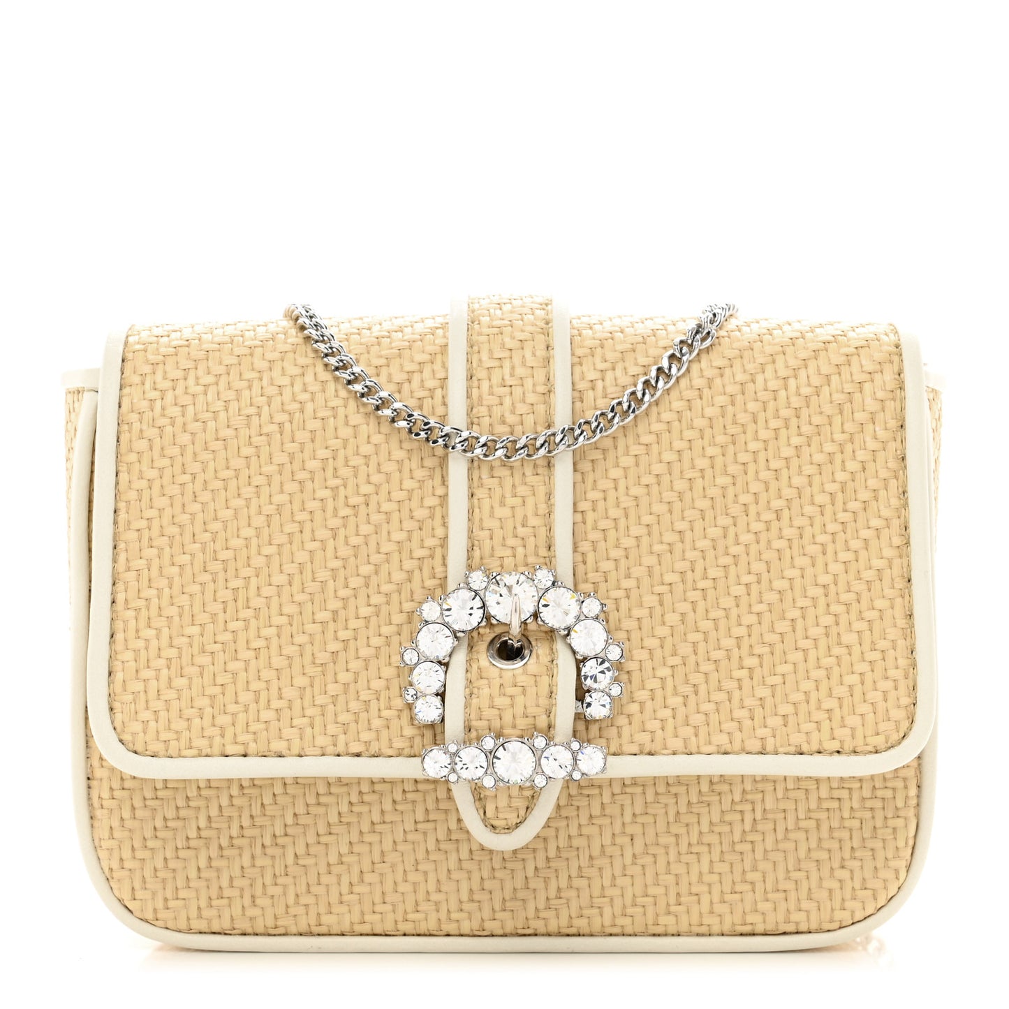 Raffia Crystal Cheri Satchel Crossbody Natural Milk