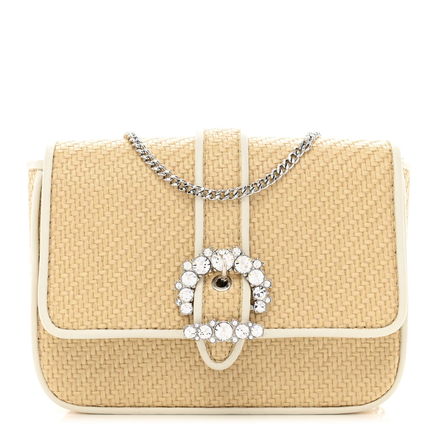 Jimmy Choo Raffia Crystal Cheri Satchel Crossbody Natural Milk 1 of 9