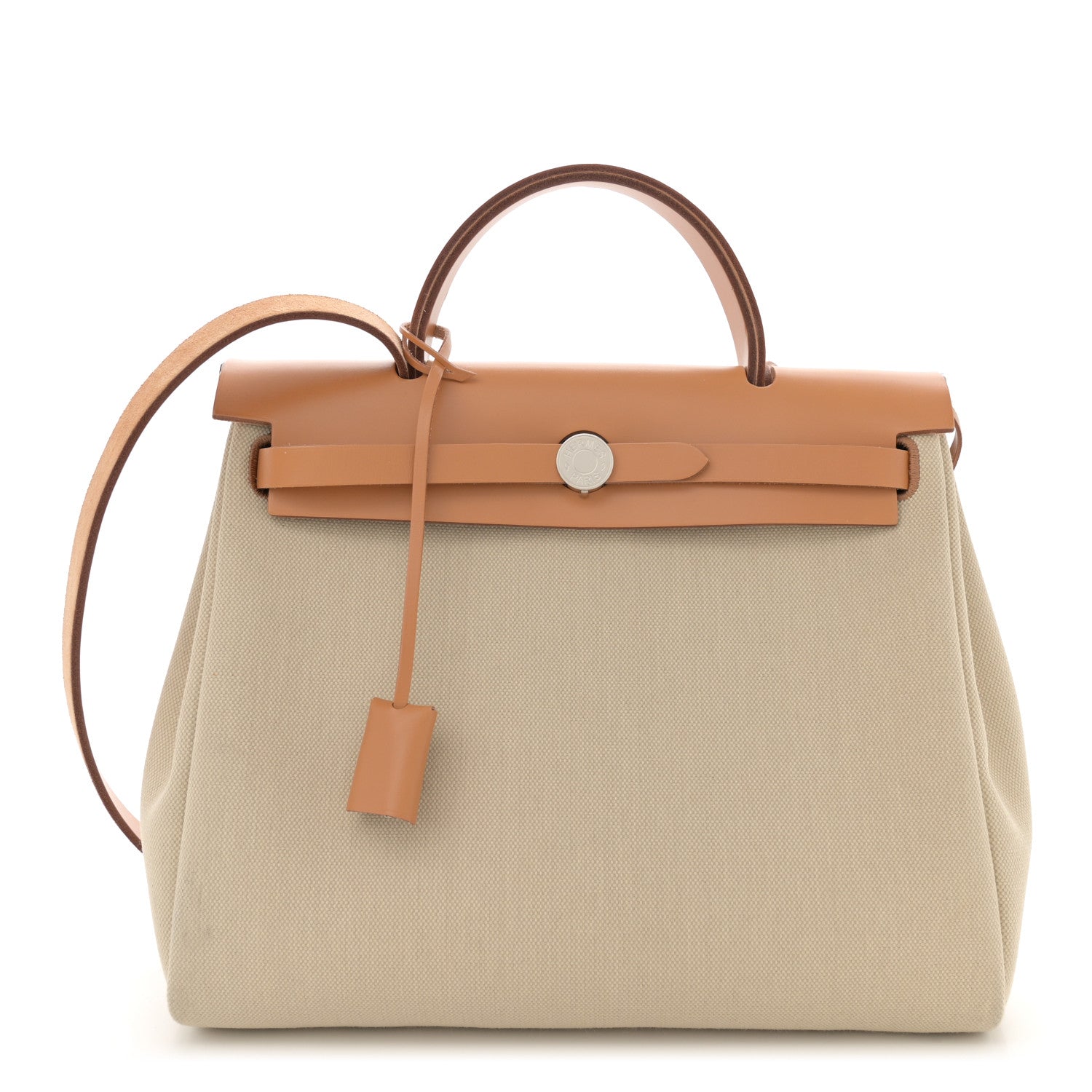 Hermes Military Toile Vache Hunter Herbag Zip Retourne 31 PM Beton Naturel 1 of 12