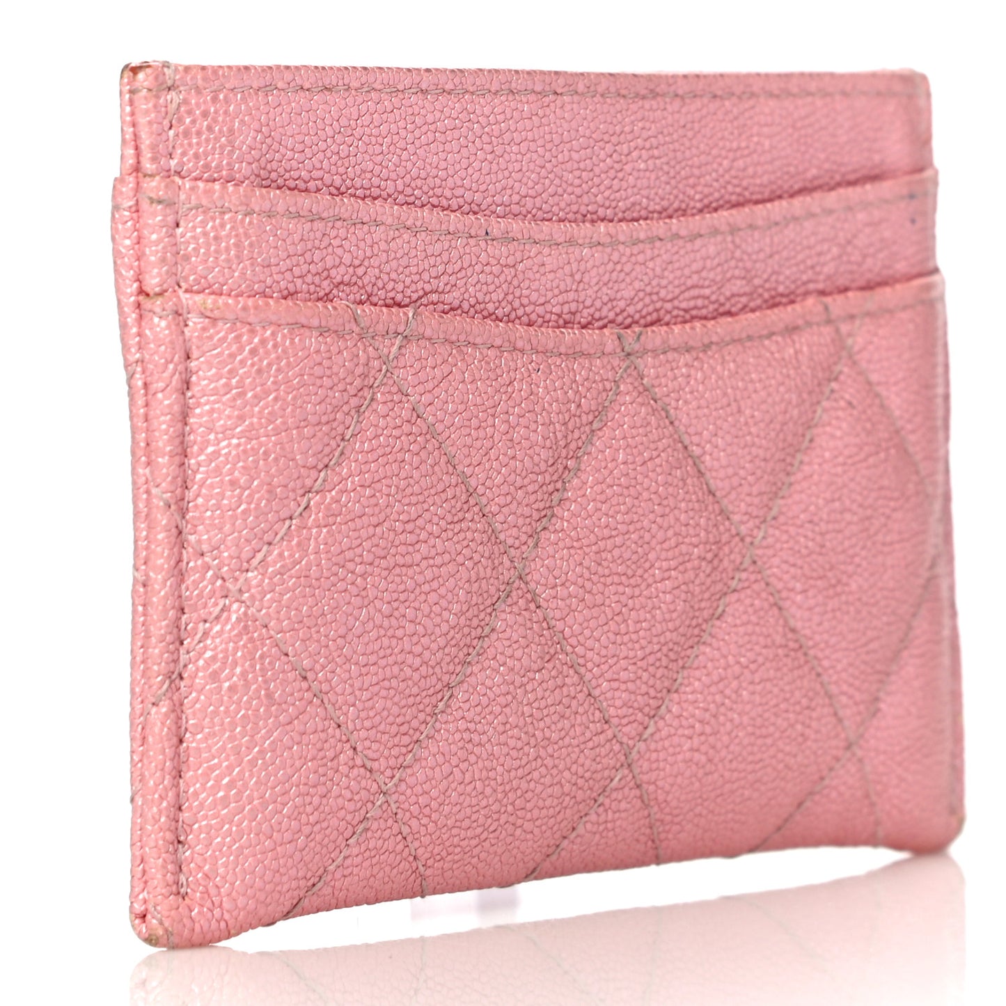 Iridescent Caviar Quilted Card Holder Pink