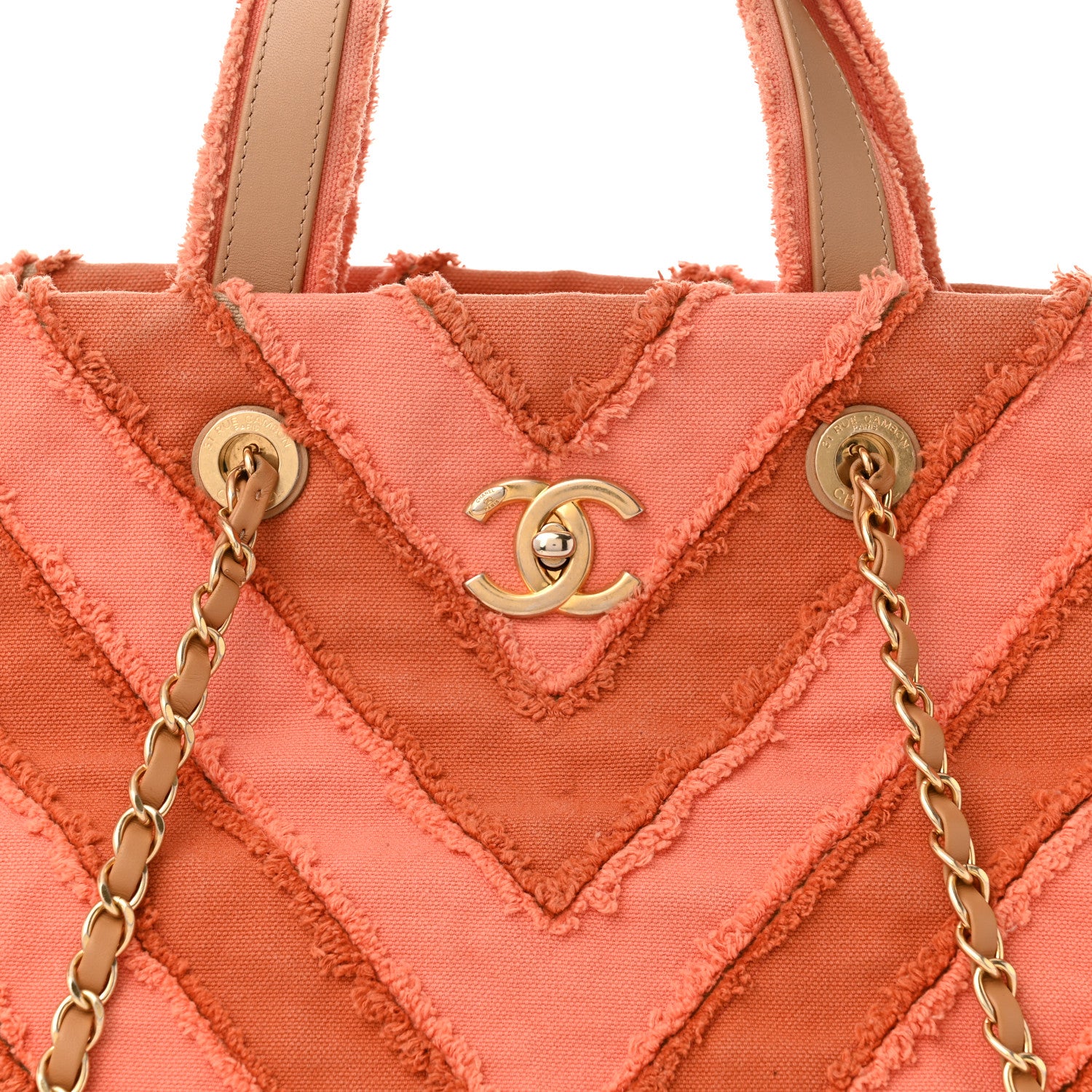 Chanel Canvas Chevron Cuba Patchwork Shopper Tote Orange 8 of 12