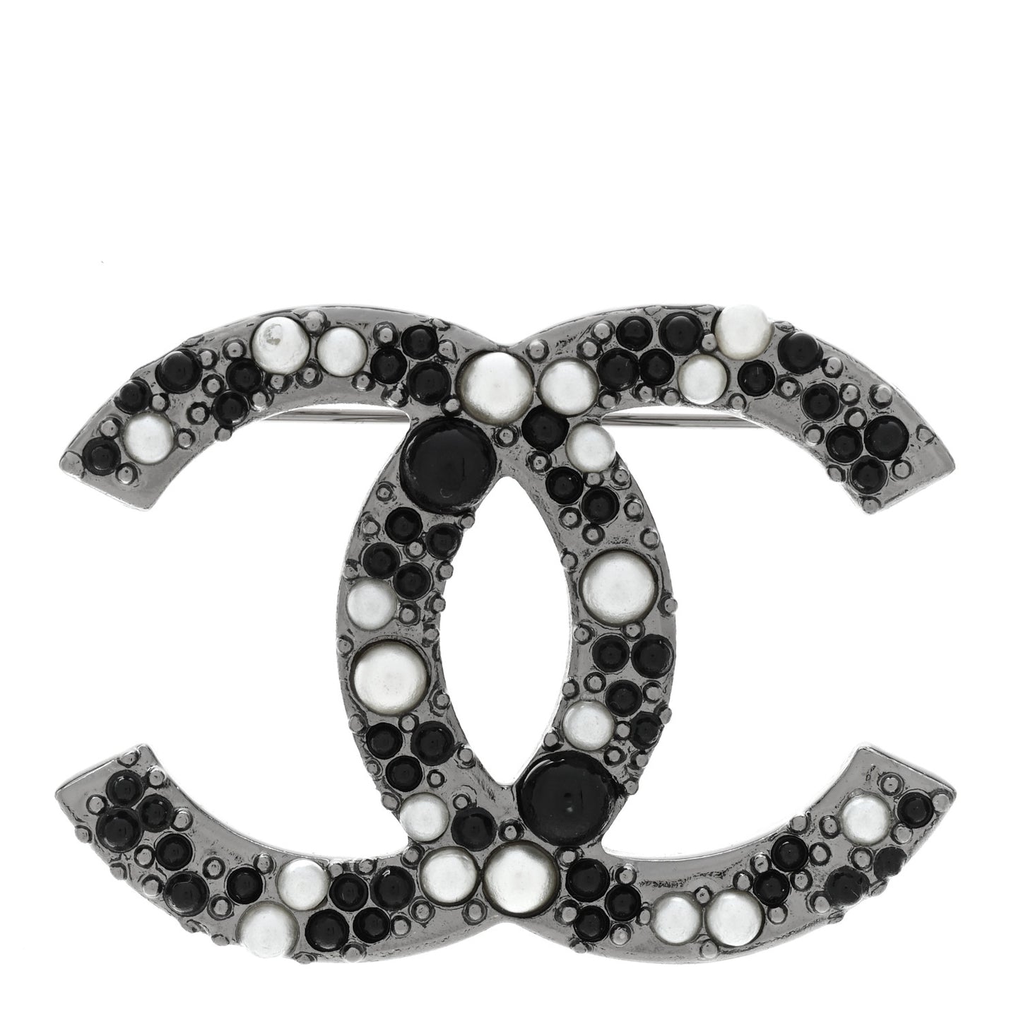 Ruthenium Pearl Large CC Brooch Black